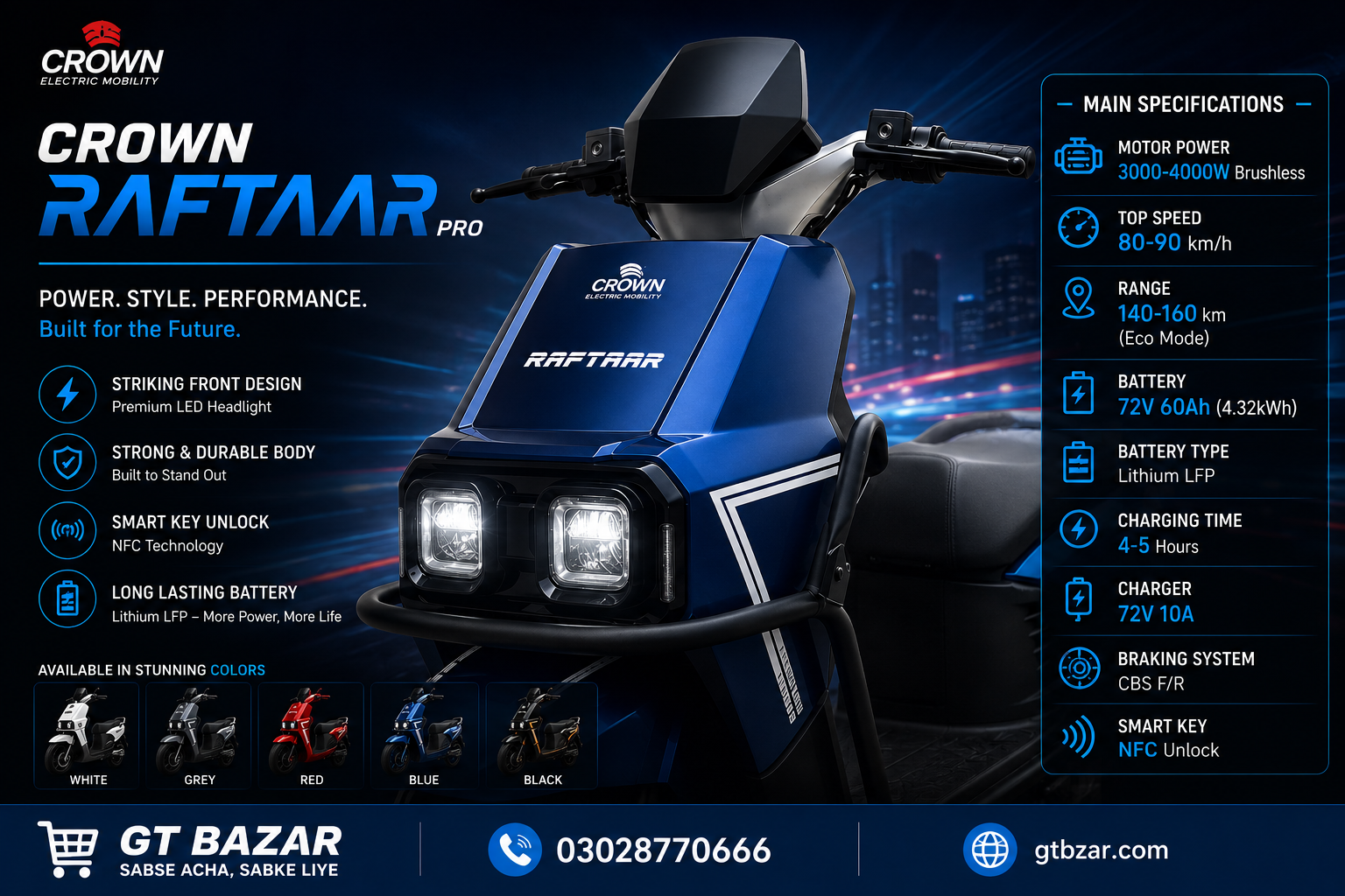 Crown Raftaar Pro 3000Wat with LFP 4 Year Warranty